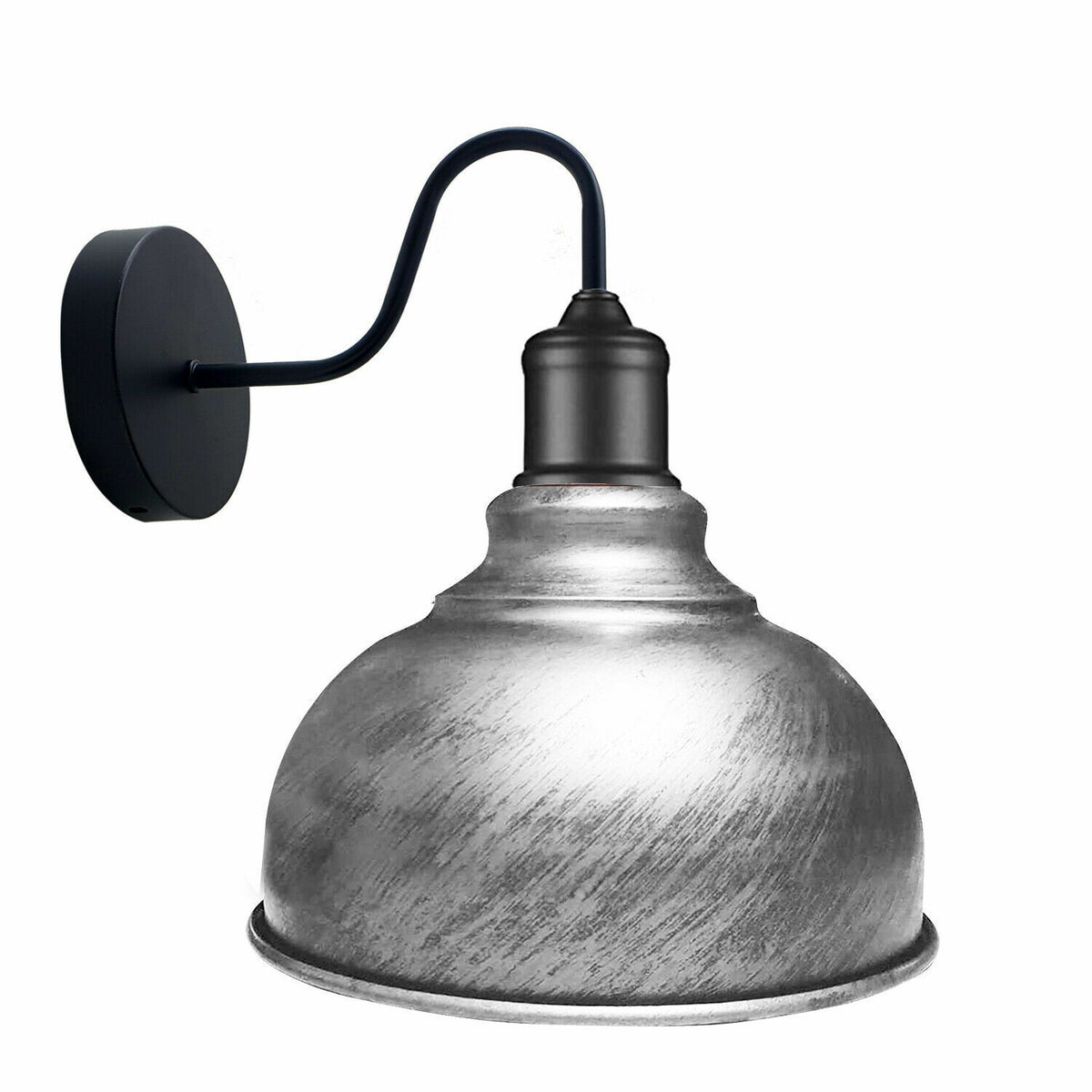 Curved Swan Neck Wall Light Black with Shade - Black, Curvy 21 cm Brushed Silver, Without Bulb