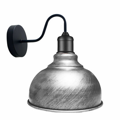 Curved Swan Neck Wall Light Black with Shade - Black, Curvy 21 cm Brushed Silver, Without Bulb
