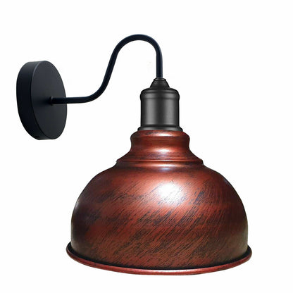 Curved Swan Neck Wall Light Black with Shade - Black, Curvy 21 cm Rustic Red, Without Bulb