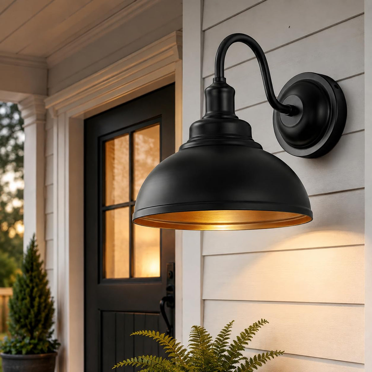Curved Swan Neck Wall Light Black with Shade - Black, Curvy 29 cm Black & Gold, Without Bulb