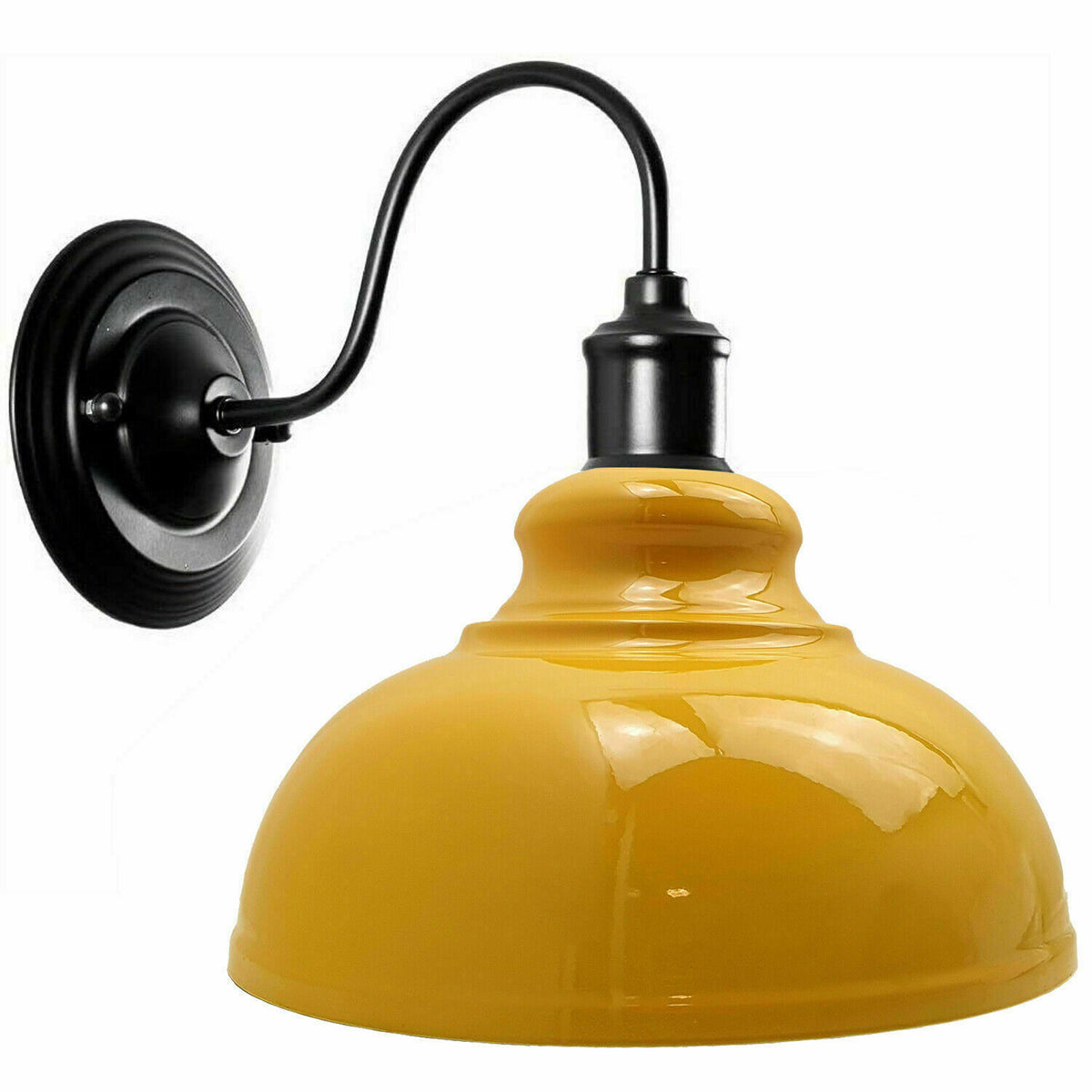 Curved Swan Neck Wall Light Black with Shade - Black, Curvy 29 cm Yellow, Without Bulb