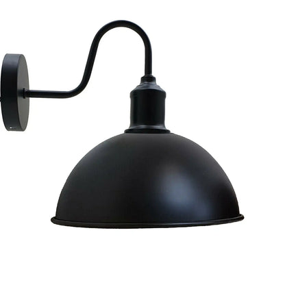 Curved Swan Neck Wall Light Black with Shade - Black, Dome 21 cm Black, Without Bulb
