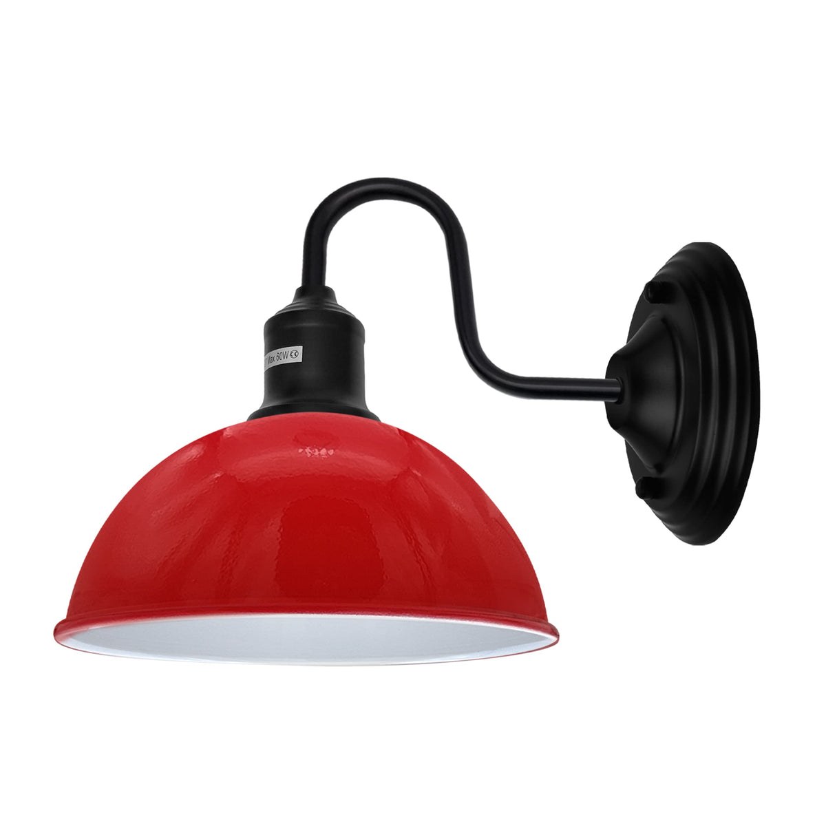 Curved Swan Neck Wall Light Black with Shade - Black, Dome 21 cm Red, Without Bulb