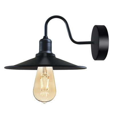 Curved Swan Neck Wall Light Black with Shade - Black, Flat Black, Without Bulb