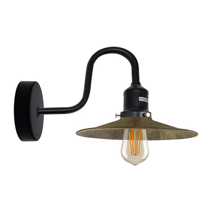 Curved Swan Neck Wall Light Black with Shade - Black, Flat Brushed Brass, Without Bulb