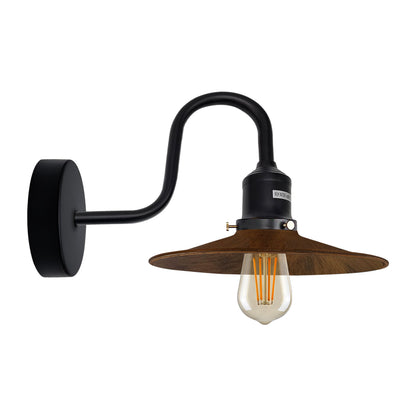 Curved Swan Neck Wall Light Black with Shade - Black, Flat Brushed Copper, Without Bulb