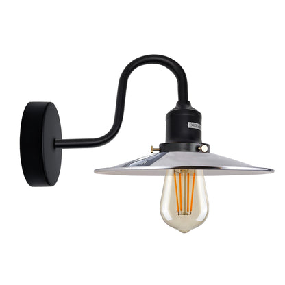 Curved Swan Neck Wall Light Black with Shade - Black, Flat Chrome, Without Bulb