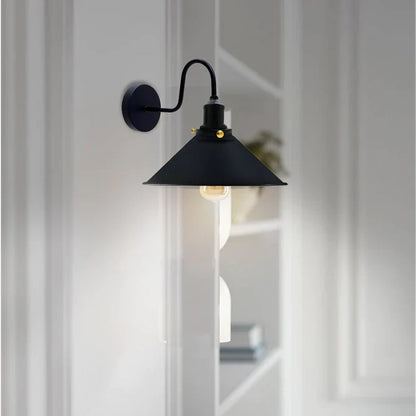 Curved Swan Neck Wall Light Black with Shade - Black, Flat Cone 22 cm Black, Without Bulb