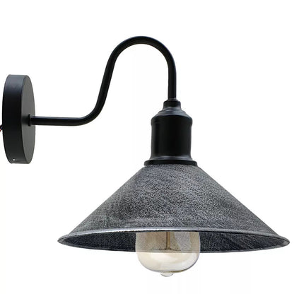 Curved Swan Neck Wall Light Black with Shade - Black, Flat Cone 22 cm Brushed Silver, Without Bulb