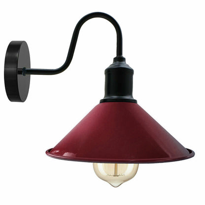 Curved Swan Neck Wall Light Black with Shade - Black, Flat Cone 22 cm Burgundy, Without Bulb