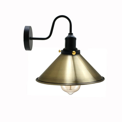 Curved Swan Neck Wall Light Black with Shade - Black, Flat Cone 22 cm Green Brass, Without Bulb