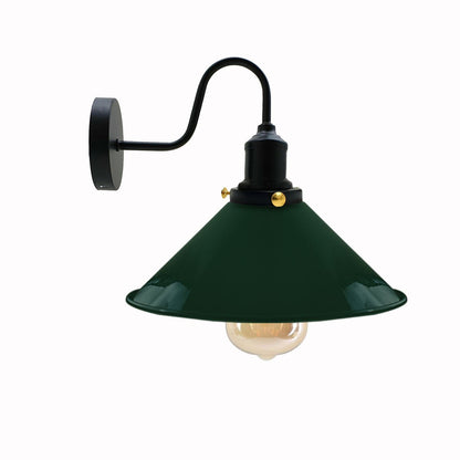 Curved Swan Neck Wall Light Black with Shade - Black, Flat Cone 22 cm Green Shade Ring, Without Bulb