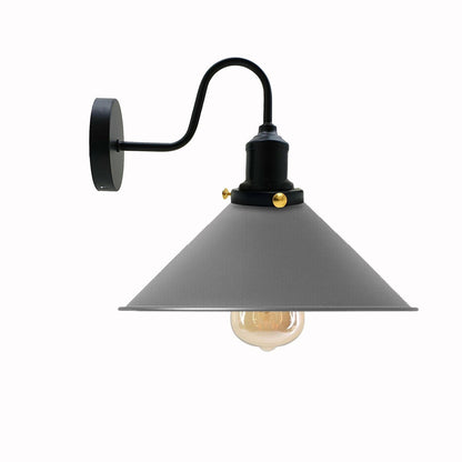 Curved Swan Neck Wall Light Black with Shade - Black, Flat Cone 22 cm Grey Shade Ring, Without Bulb