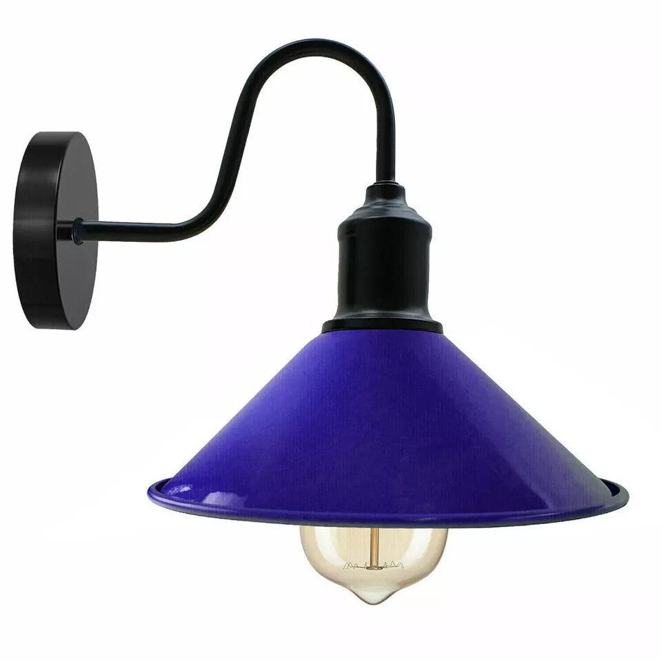 Curved Swan Neck Wall Light Black with Shade - Black, Flat Cone 22 cm Navy Blue, Without Bulb