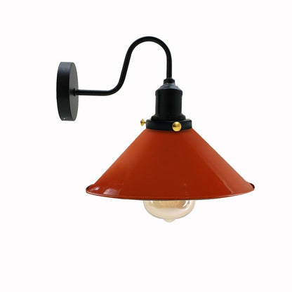 Curved Swan Neck Wall Light Black with Shade - Black, Flat Cone 22 cm Orange Shade Ring, Without Bulb