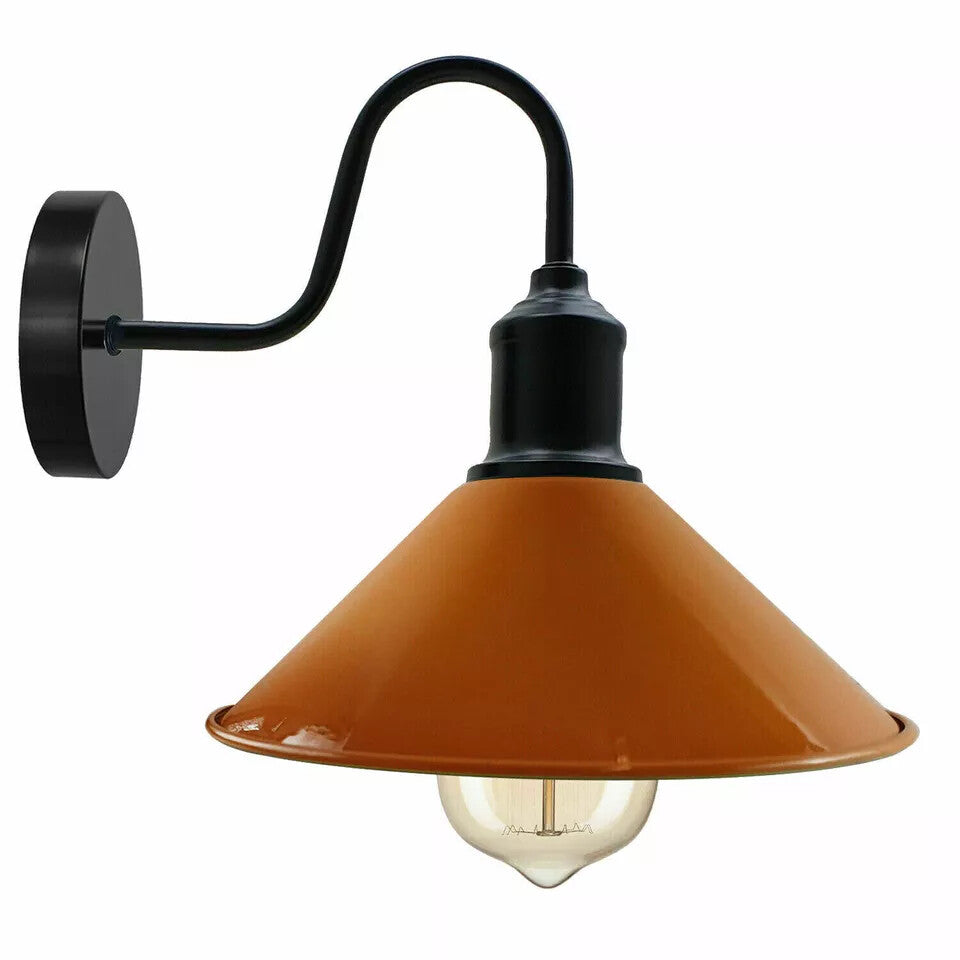 Curved Swan Neck Wall Light Black with Shade - Black, Flat Cone 22 cm Orange, Without Bulb