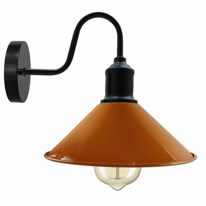 Curved Swan Neck Wall Light Black with Shade - Black, Flat Cone 22 cm Orange, Without Bulb
