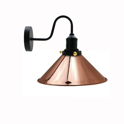 Curved Swan Neck Wall Light Black with Shade - Black, Flat Cone 22 cm Rose Gold, Without Bulb