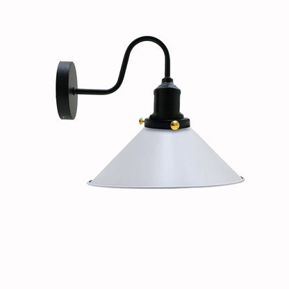 Curved Swan Neck Wall Light Black with Shade - Black, Flat Cone 22 cm White 120 mm Rose Shade Ring, Without Bulb