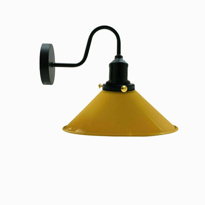 Curved Swan Neck Wall Light Black with Shade - Black, Flat Cone 22 cm Yellow 120 mm Rose Shade Ring, Without Bulb