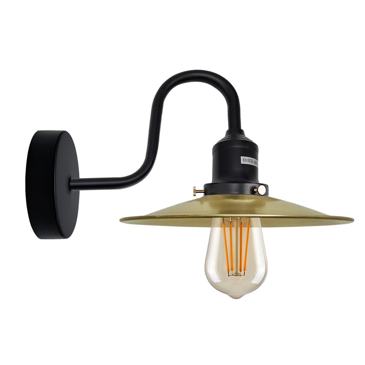Curved Swan Neck Wall Light Black with Shade - Black, Flat Green Brass, Without Bulb