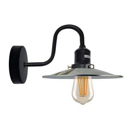 Curved Swan Neck Wall Light Black with Shade - Black, Flat Satin Nickel, Without Bulb