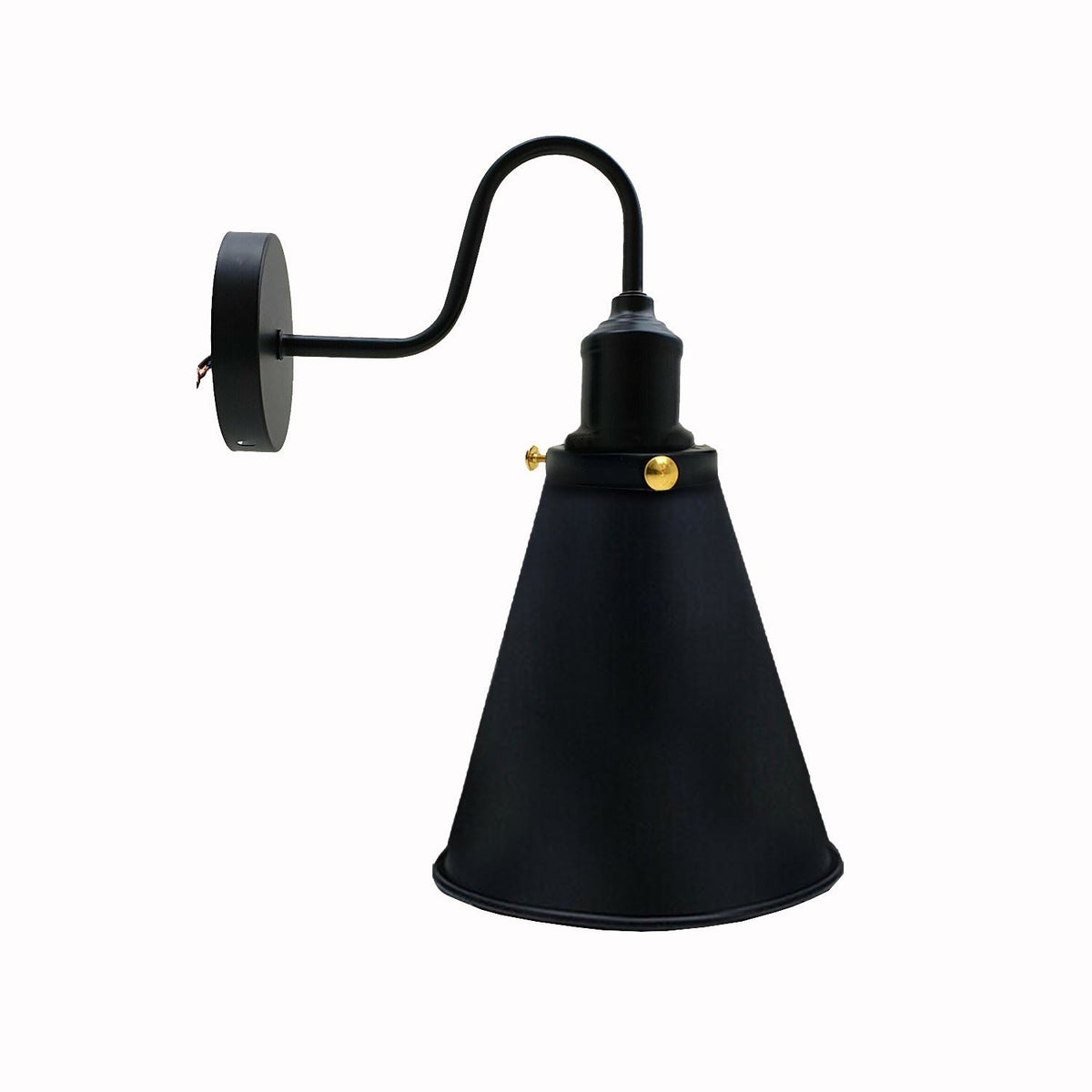 Curved Swan Neck Wall Light Black with Shade - Black, Long Cone 18 cm Black, Without Bulb