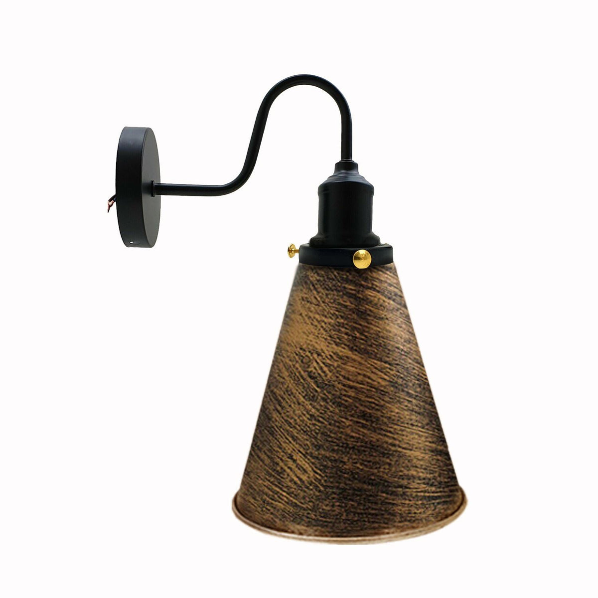 Curved Swan Neck Wall Light Black with Shade - Black, Long Cone 18 cm Brushed Copper, Without Bulb