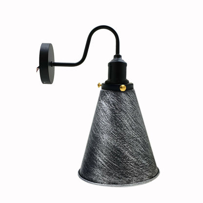Curved Swan Neck Wall Light Black with Shade - Black, Long Cone 18 cm Brushed Silver, Without Bulb