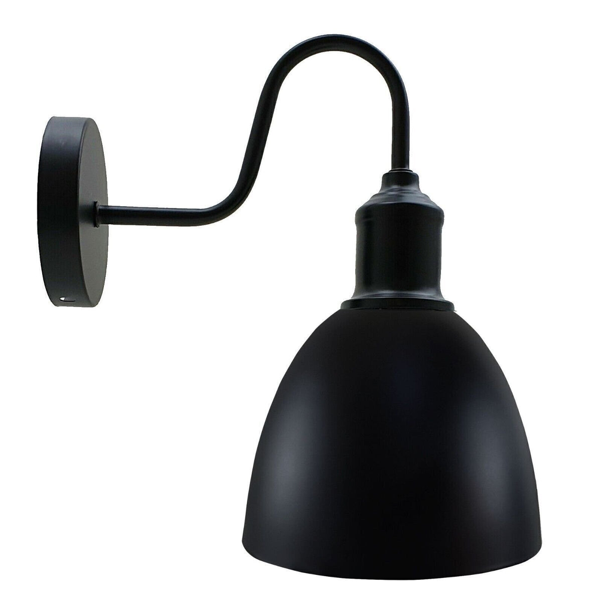 Curved Swan Neck Wall Light Black with Shade - Black, Retro 15 cm Black, Without Bulb