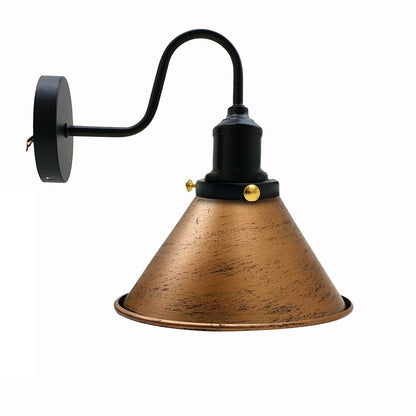 Curved Swan Neck Wall Light Black with Shade - Black, Small Cone 18 cm Brushed Copper, Without Bulb