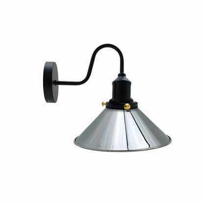 Curved Swan Neck Wall Light Black with Shade - Black, Small Cone 22 cm Chrome, Without Bulb