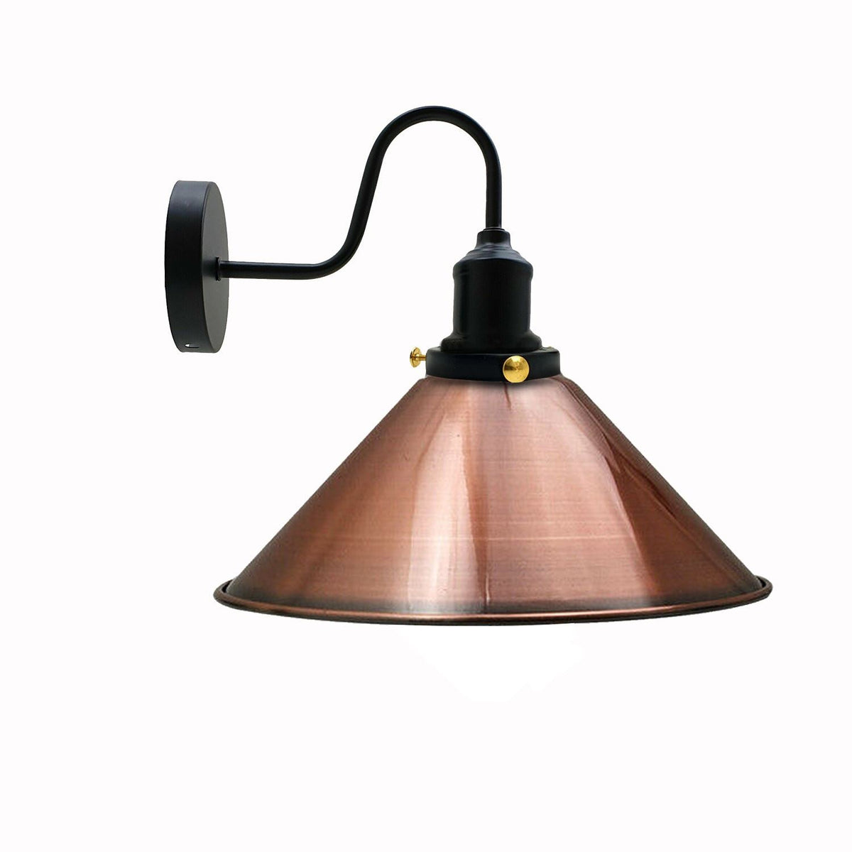 Curved Swan Neck Wall Light Black with Shade - Black, Small Cone 22 cm Copper, Without Bulb