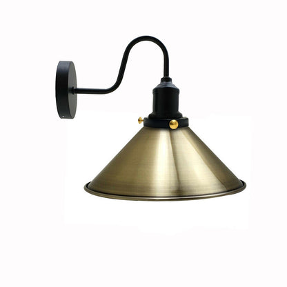 Curved Swan Neck Wall Light Black with Shade - Black, Small Cone 22 cm Green Brass, Without Bulb