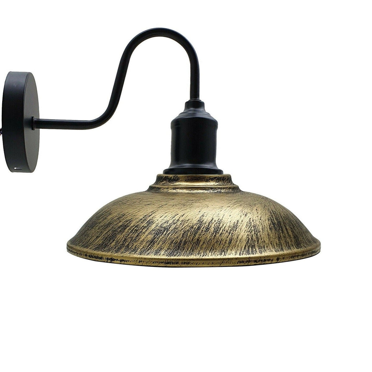 Curved Swan Neck Wall Light Black with Shade - Black, Vintage 24 cm Brushed Brass, Without Bulb