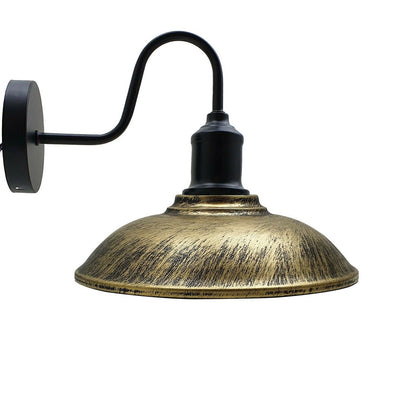 Curved Swan Neck Wall Light Black with Shade - Black, Vintage 24 cm Brushed Brass, Without Bulb