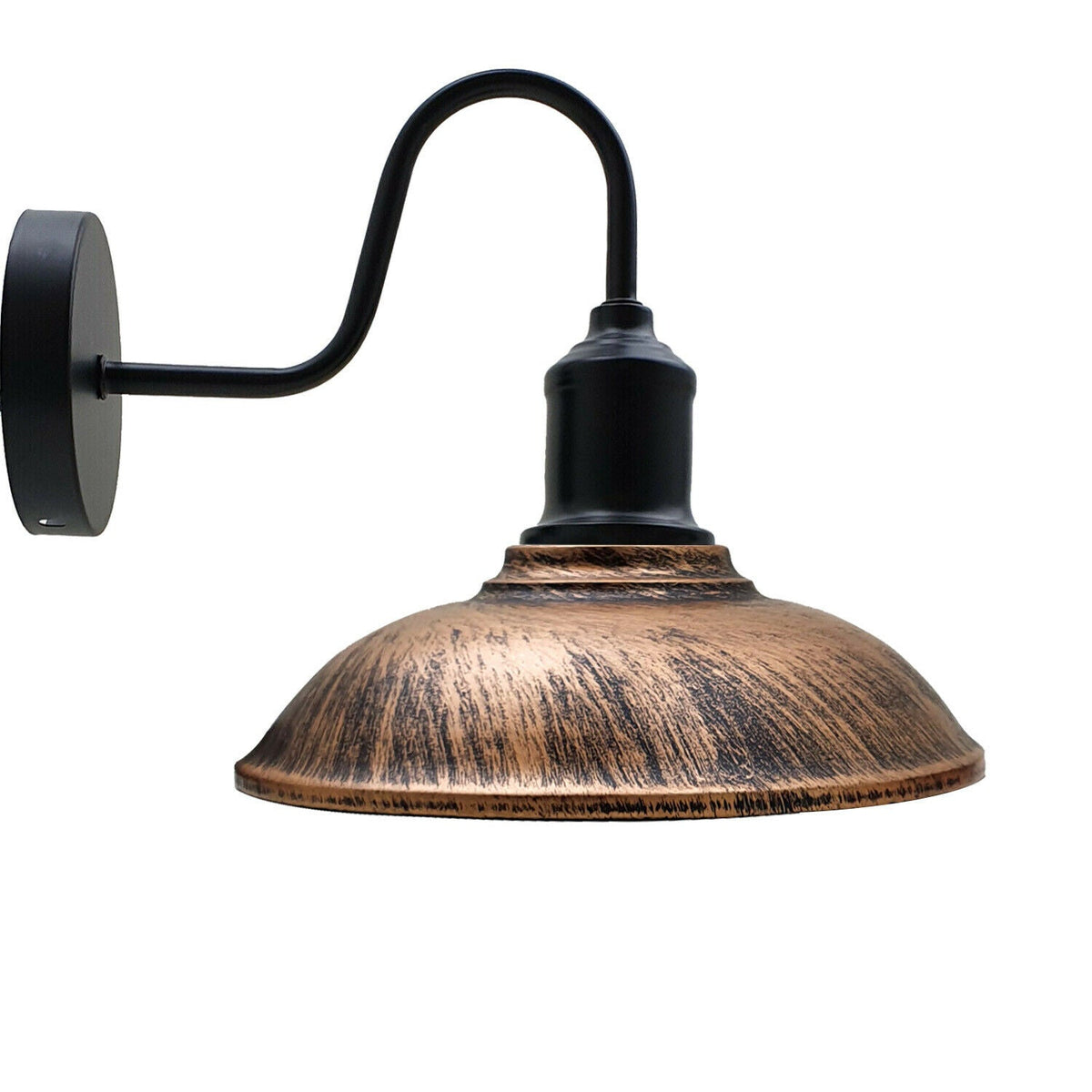 Curved Swan Neck Wall Light Black with Shade - Black, Vintage 24 cm Brushed Copper, Without Bulb