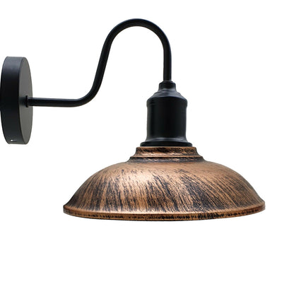 Curved Swan Neck Wall Light Black with Shade - Black, Vintage 24 cm Brushed Copper, Without Bulb