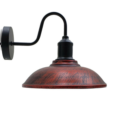 Curved Swan Neck Wall Light Black with Shade - Black, Vintage 24 cm Rustic Red, Without Bulb
