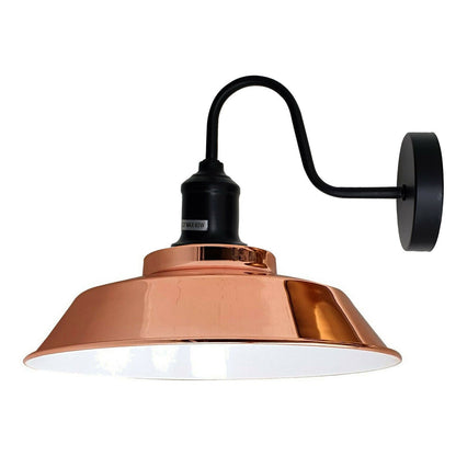 Curved Swan Neck Wall Light Black with Shade - Black, Vintage Dome 22 cm Rose Gold, Without Bulb