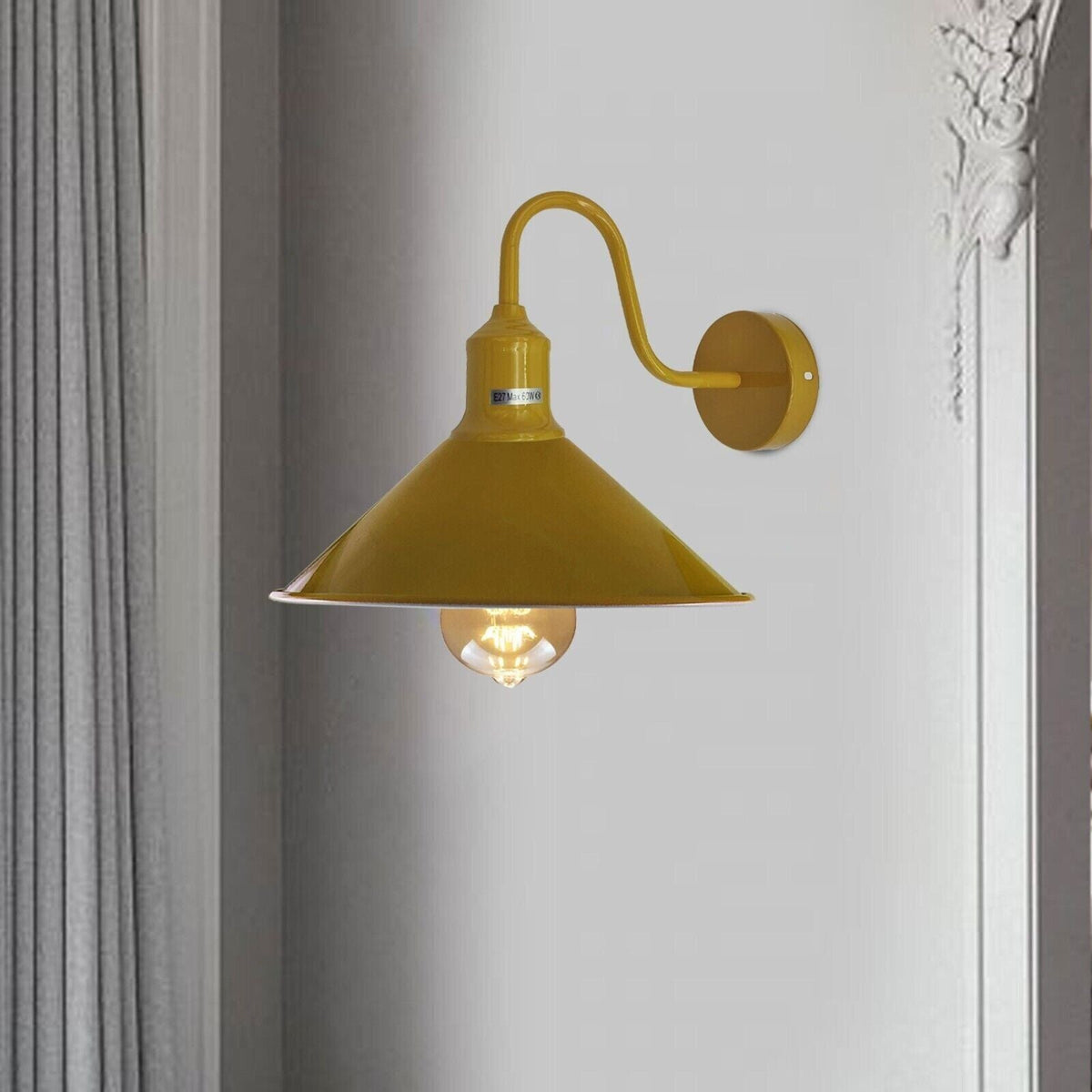 Curved Swan Neck Wall Light with Shade – 9 Colours, E27 - photo 9