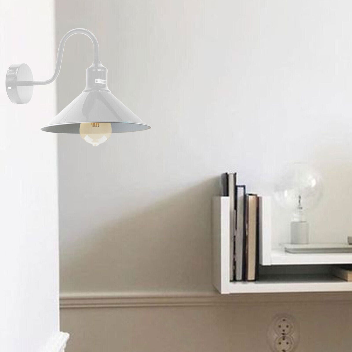 Curved Swan Neck Wall Light with Shade – 9 Colours, E27 - photo 7
