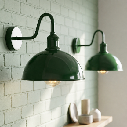 Curved Swan Neck Wall Light with Shade – 9 Colours, E27 - Green, Dome 21 cm Green, Without Bulb