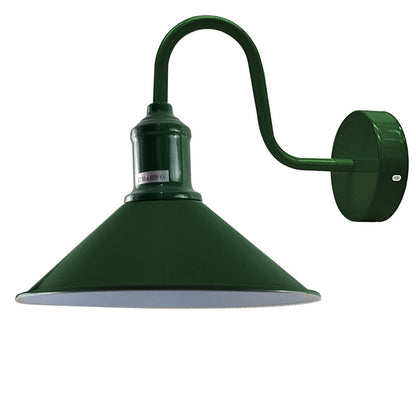 Curved Swan Neck Wall Light with Shade – 9 Colours, E27 - Green, Flat Cone 22 cm Green, Without Bulb