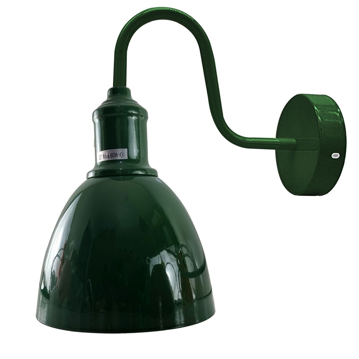 Curved Swan Neck Wall Light with Shade – 9 Colours, E27 - Green, Retro 15 cm Green, Without Bulb