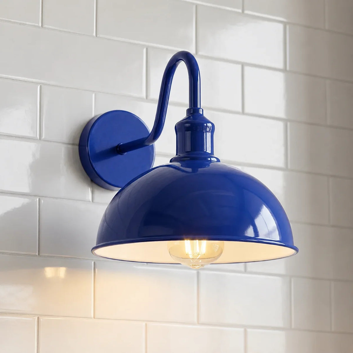 Curved Swan Neck Wall Light with Shade – 9 Colours, E27 - Navy Blue, Dome 21 cm Navy Blue, Without Bulb