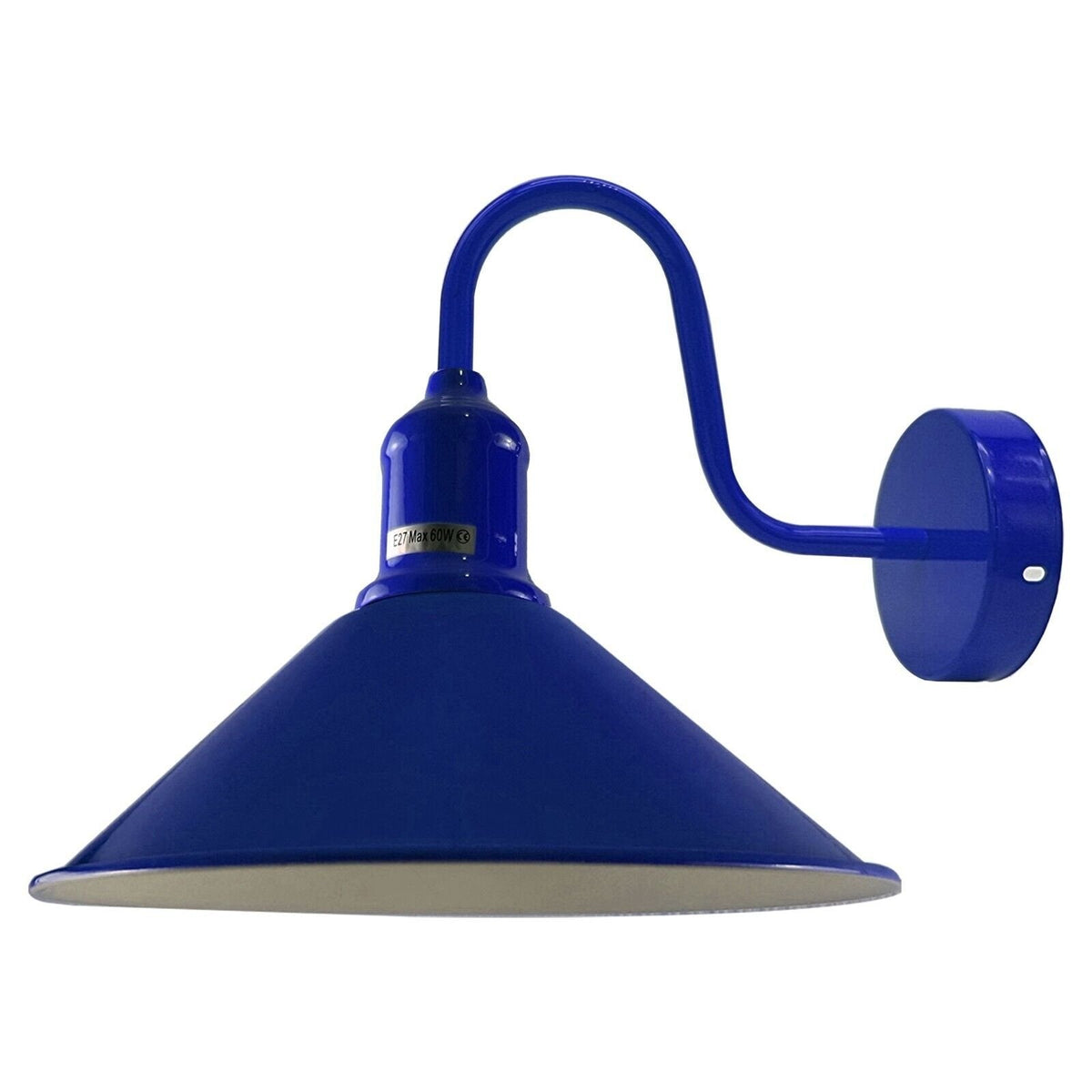 Curved Swan Neck Wall Light with Shade – 9 Colours, E27 - Navy Blue, Flat Cone 22 cm Navy Blue, Without Bulb