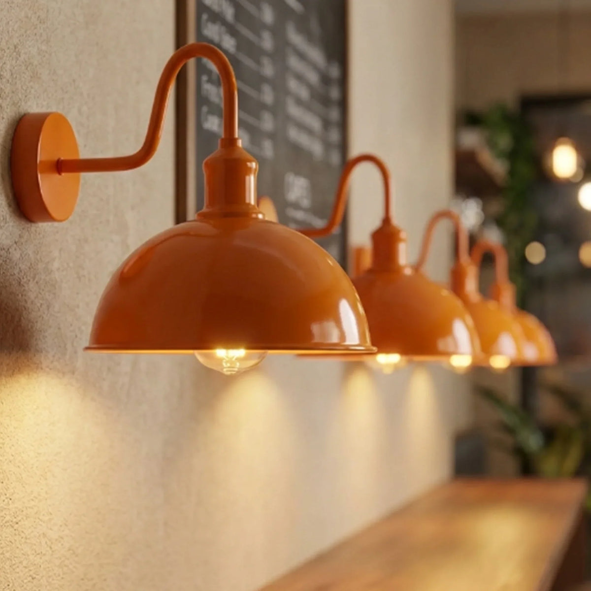 Curved Swan Neck Wall Light with Shade – 9 Colours, E27 - Orange, Dome 21 cm Orange, Without Bulb