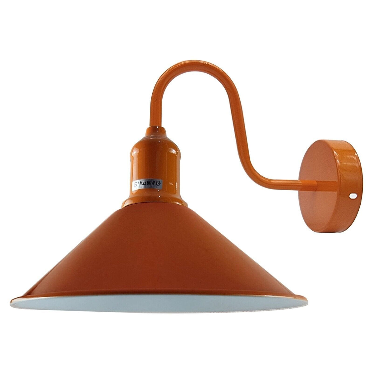 Curved Swan Neck Wall Light with Shade – 9 Colours, E27 - Orange, Flat Cone 22 cm Orange, Without Bulb