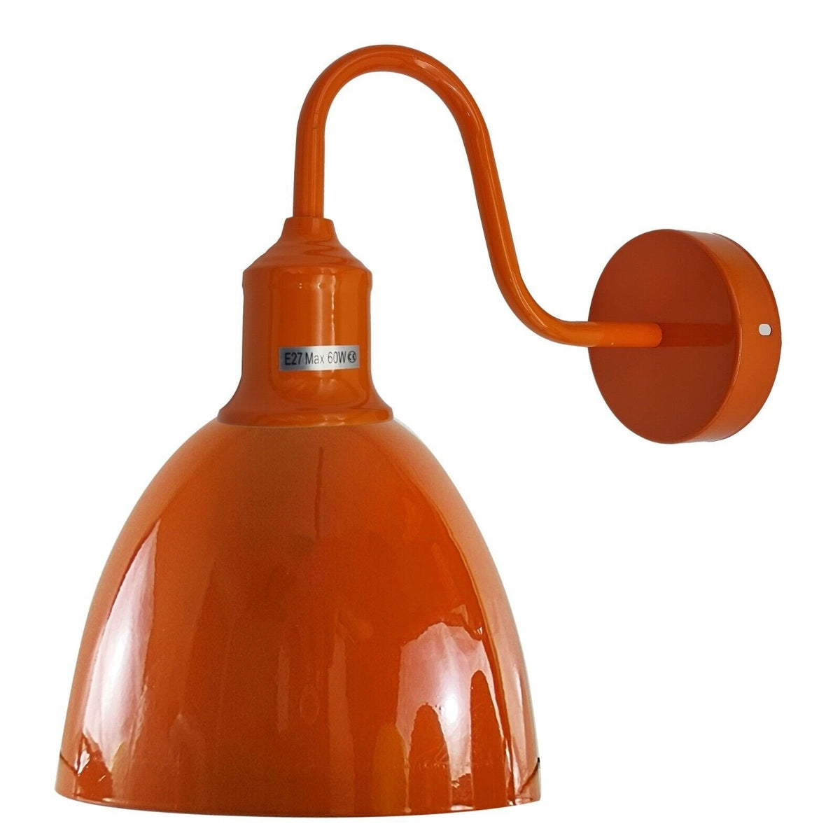 Curved Swan Neck Wall Light with Shade – 9 Colours, E27 - Orange, Retro 15 cm Orange, Without Bulb